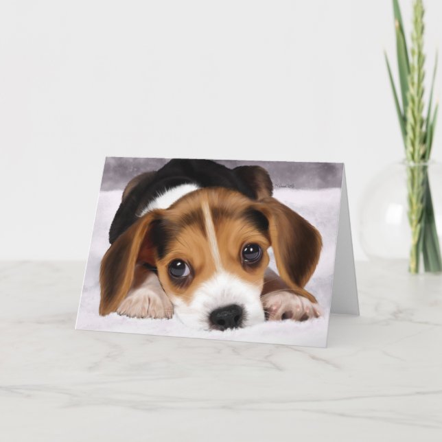 Hälsning-kort - Beagle Puppy Tack Kort (Framsida)