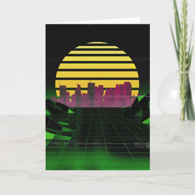 Hälsning-kort för grönt Synthwave Helgkort (Framsida)
