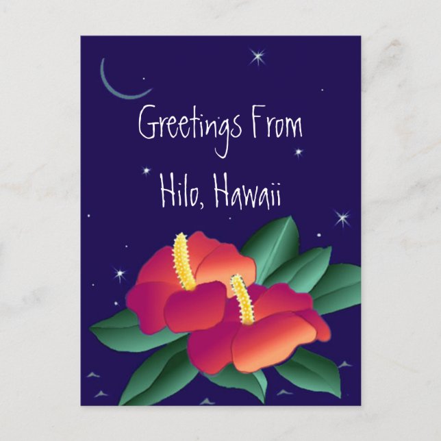 Hälsning med vykort från Hilo Hawaii Tropical Nigh (Framsida)