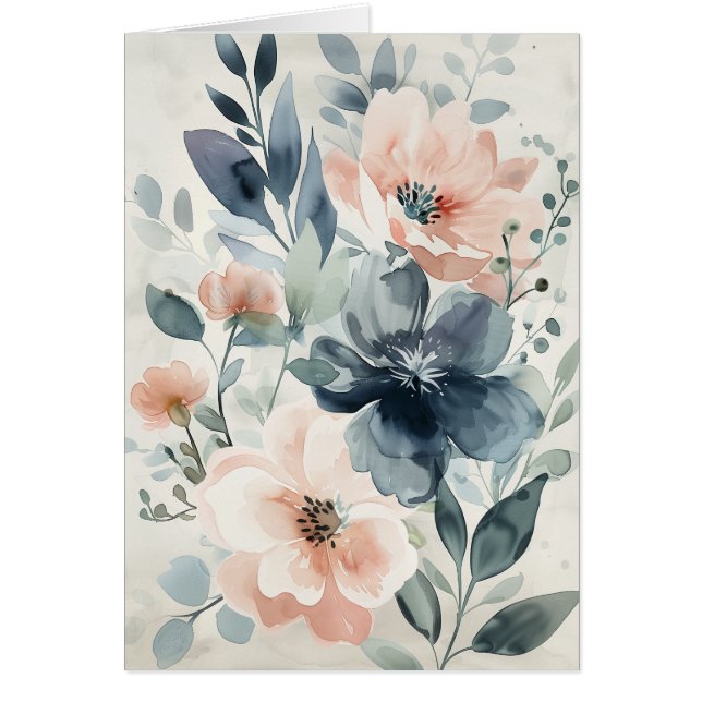 Hälsning Notecard Blank med vattenfärg Blommigt Hälsningskort (Framsidan)