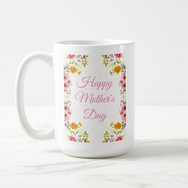 Hälsning på 2-sidig blommig mormorsdagsmugg kaffemugg (Vänster)