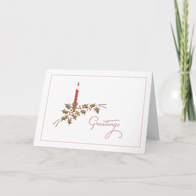 Hälsning Red Candle Holly-julminimalist Helgkort (Framsida)