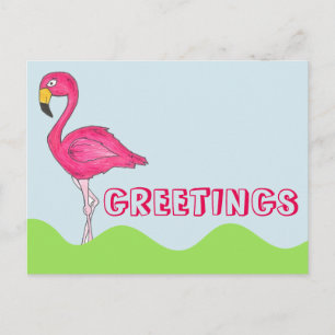 HÄLSNING Söt Rosa Flamingo Bird Postcard Vykort