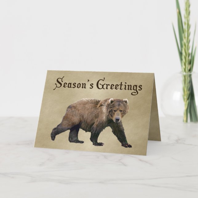 Hälsningar för Jul och Nyår - Julkort med Kodiakbj Helgkort (Framsida)