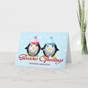 Hälsningar för Penguin-familjesäsongen (par) Helgkort