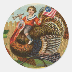 Hälsningar för vintageTurkiet thanksgiving Runt Klistermärke
