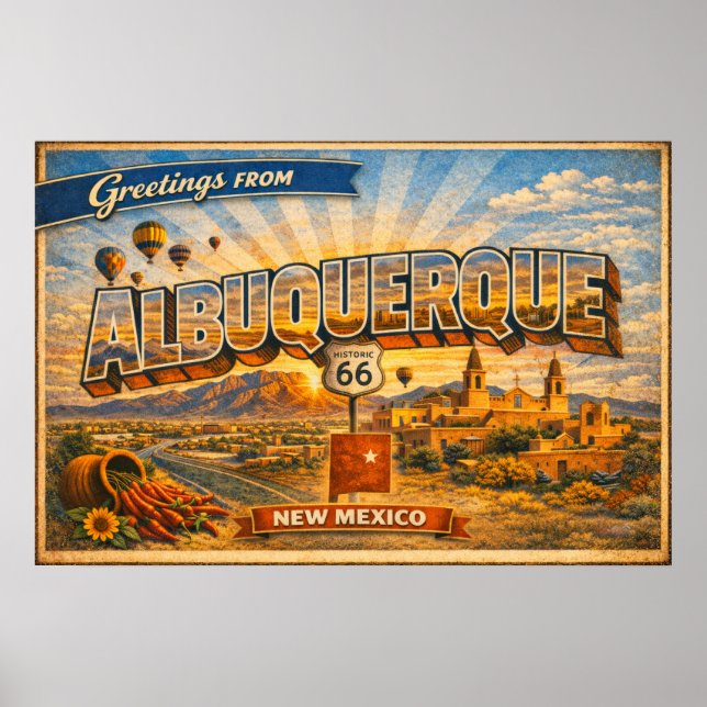 Hälsningar från Albuquerque Gammal vykort Poster (Framsidan)