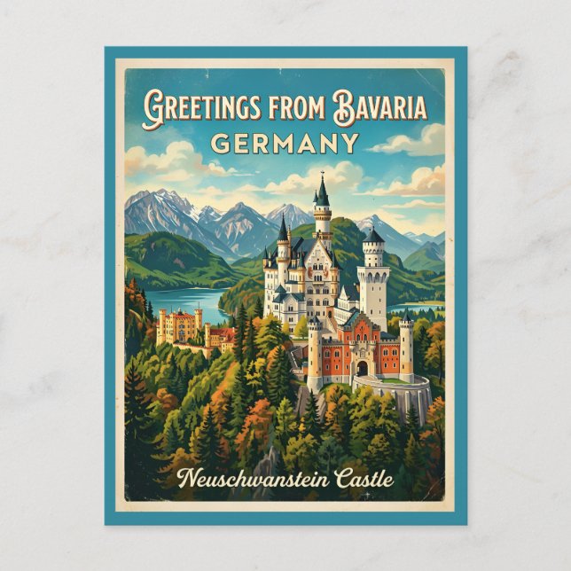 Hälsningar från Bayern Tyskland Neuschwanstein  Vykort (Framsida)