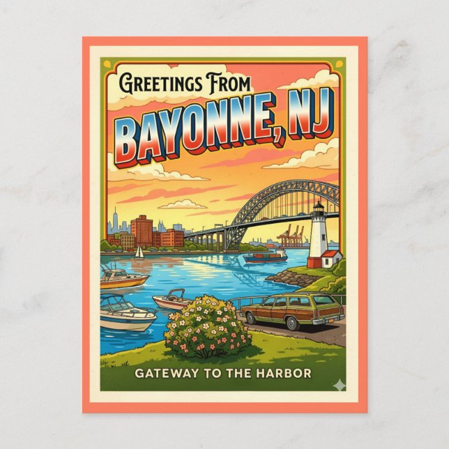 Hälsningar från Bayonne NJ Retro Gateway  Vykort (Framsida)