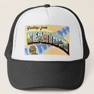 Hälsningar från Beantown! Vintagevykort Truckerkeps