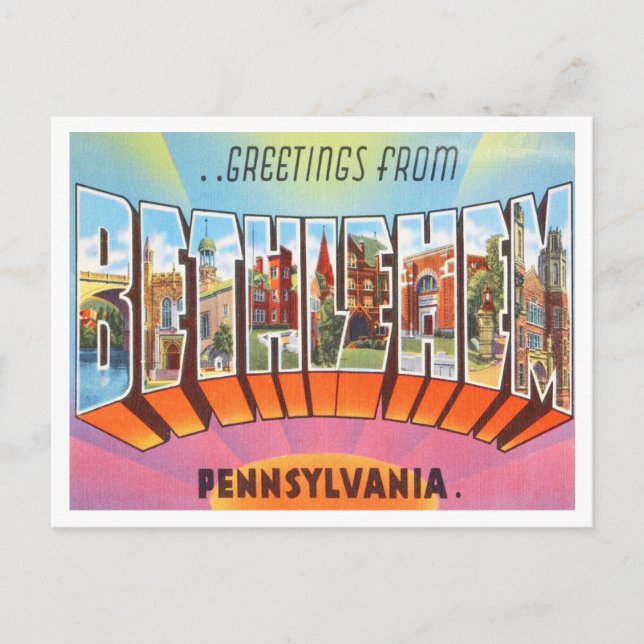 Hälsningar från Bethlehem, Pennsylvania Resa Vykort (Framsida)