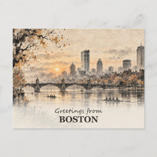 Hälsningar från Boston Ink Wash Postcard Vykort