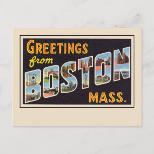 Hälsningar från Boston, Mass Stor Bokstav Vintage Vykort
