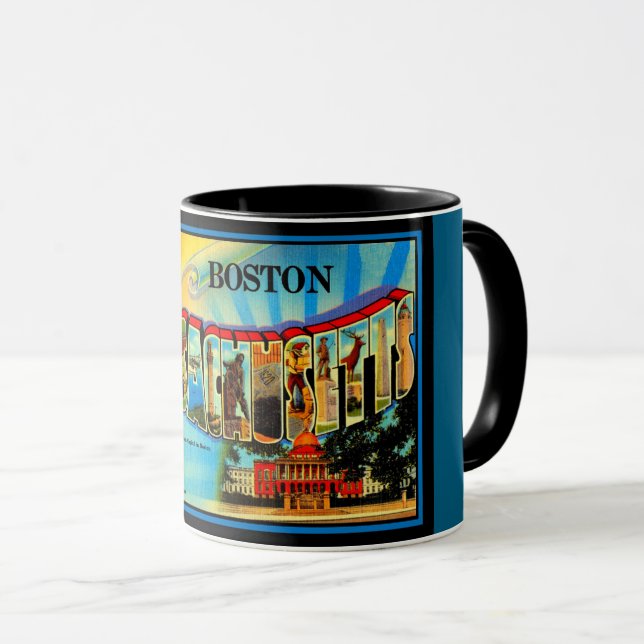 Hälsningar från Boston Retro vykortsmugg Mugg (Framsida höger)