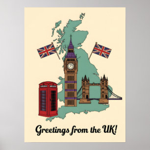 Hälsningar från brittiska landmärken resa Storbrit Poster