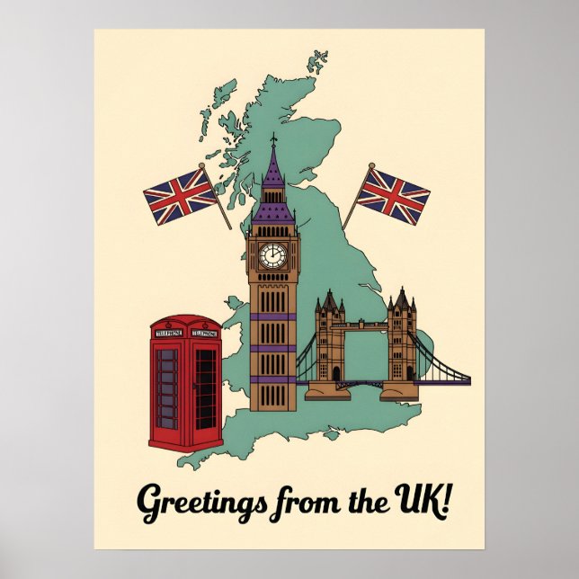 Hälsningar från brittiska landmärken resa Storbrit Poster (Framsidan)