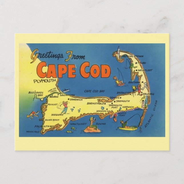 Hälsningar från Cape Cod-karta Vykort (Framsida)