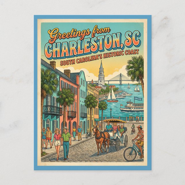 Hälsningar från Charleston SC Retroinspirerad Vykort (Framsida)