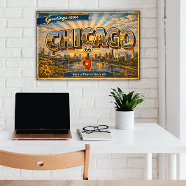 Hälsningar från Chicago Gammal vykort Poster