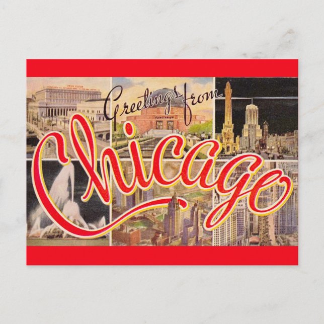 Hälsningar från Chicago Vintage vykort (Framsida)