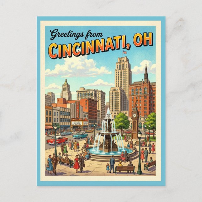 Hälsningar från Cincinnati Ohio Fountain Square  Vykort (Framsida)