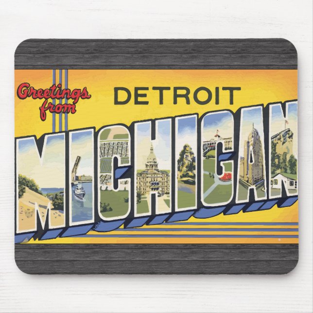Hälsningar från Detroit Michigan, vintage Musmatta (Framsidan)
