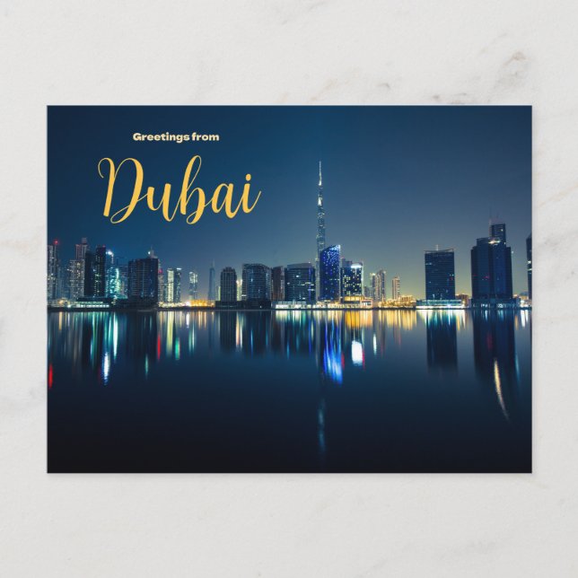Hälsningar från Dubai City vykort Scenisk Skyline (Framsida)