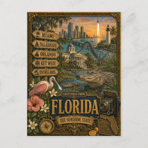 Hälsningar från Florida Vintage Retrokonst Vykort
