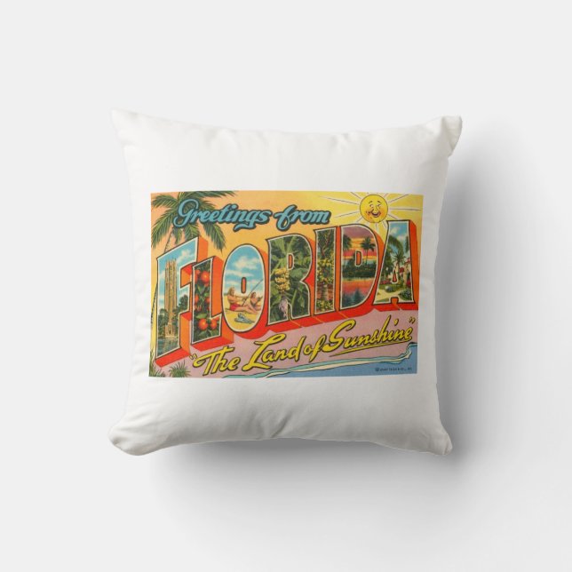 Hälsningar från Florida Vintage vykort Kudde (Framsida)