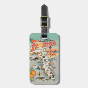 Hälsningar från Florida vintagekarta med bilder Bagagebricka