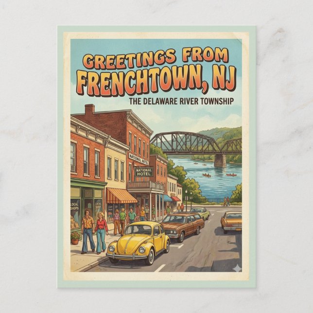 Hälsningar från Frenchtown NJ Retro Vykort (Framsida)