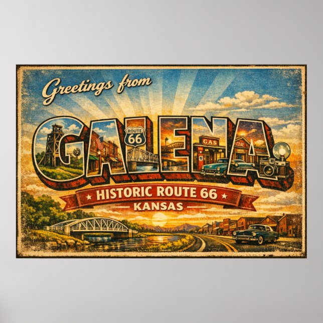 Hälsningar från Galena Kansas Route 66 Affisch (Framsidan)