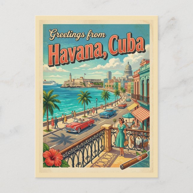 Hälsningar från Havanna Kuba Vintage vykort  (Framsida)