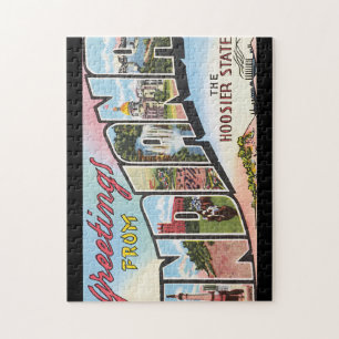 Hälsningar från Indiana_Vintage reser affischen Pussel