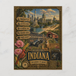 Hälsningar från Indiana | Vintage Retro Konst Vykort
