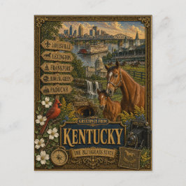 Hälsningar från Kentucky | Vintage Retro Konst Vykort