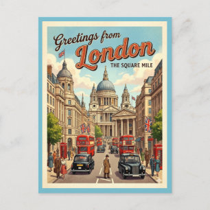 Hälsningar från London The Square Mile Retro 1950- Vykort
