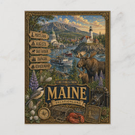 Hälsningar från Maine | Vintage Retro Konst Vykort