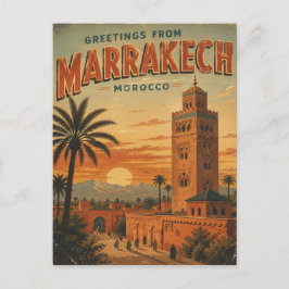 Hälsningar från Marrakech, Marocko Vintage Resa Helg Vykort