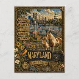 Hälsningar från Maryland | Vintage Retro Konst Vykort