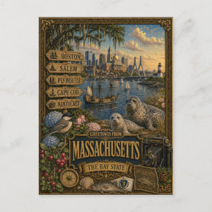 Hälsningar från Massachusetts Vintage Retro Kons Vykort