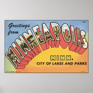 Hälsningar från Minneapolis Minn., vintage Poster