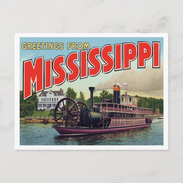 Hälsningar från Mississippi-flodångaren Vykort (Framsida)
