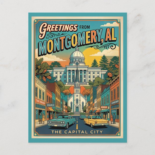 Hälsningar från Montgomery AL Retro Vykort (Framsida)
