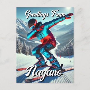 Hälsningar från Nagano Japan Dabbing Skidåkare Pos Vykort