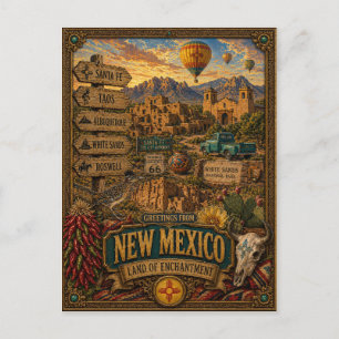 Hälsningar från New Mexico Vintage Retrokonst Vykort