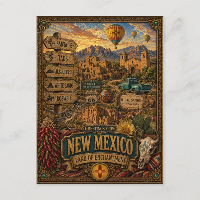 Hälsningar från New Mexico | Vintage Retrokonst Vykort (Framsida)
