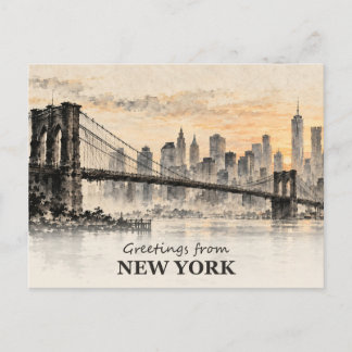 Hälsningar från New York Brooklyn Bridge bläcktvät Vykort