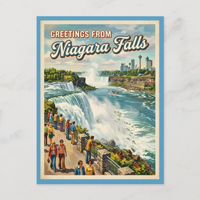 Hälsningar från Niagara Falls i vintageinspirerad  Vykort (Framsida)