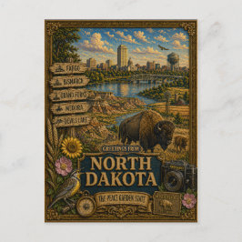 Hälsningar från North Dakota | Vintage Retro Konst Vykort